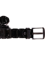 Black Thick Stitched Croc Leather Belt