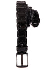 Black Thick Stitched Croc Leather Belt
