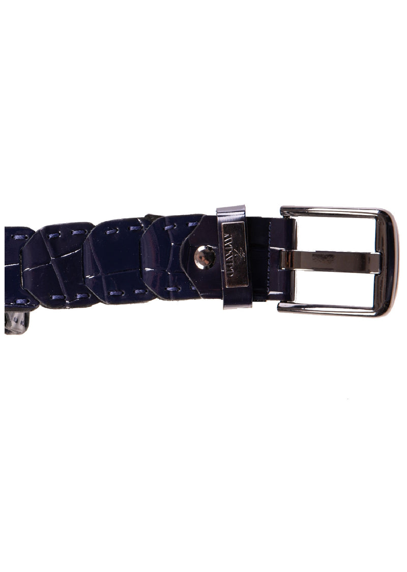 Navy Thick Stitched Croc Leather Belt
