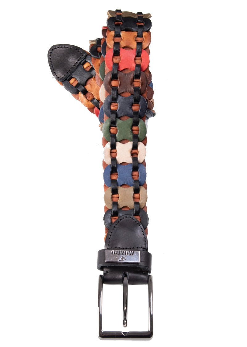 Black Colorful Woven Leather Belt