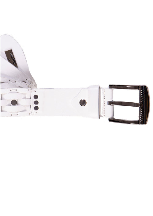 White Intrecciato Studded Belt