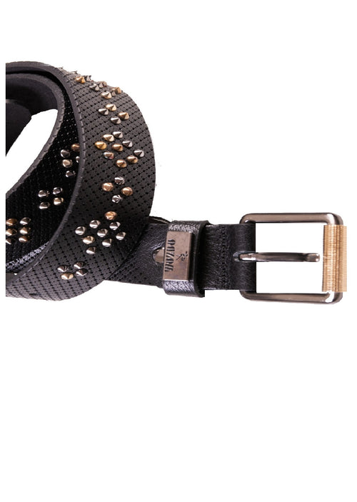 Black 2-Tone Studded Perforated Leather Belt