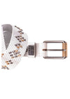 White Studded Perforated Leather Belt