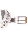 White 2-Tone Studded Perforated Leather Belt