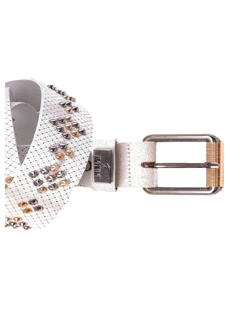 White Studded Perforated Leather Belt