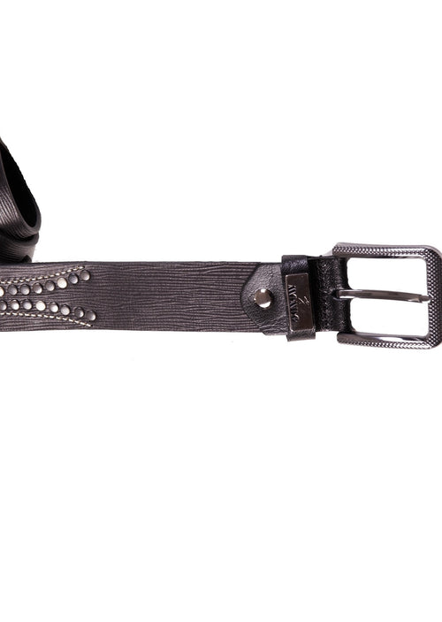 Black Textured Studded Leather Belt