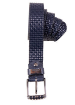 Navy Square Embossed Leather Belt