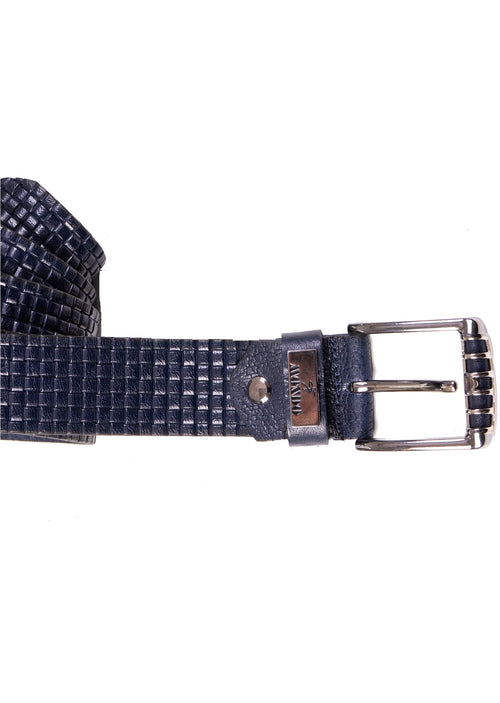 Navy Square Embossed Leather Belt