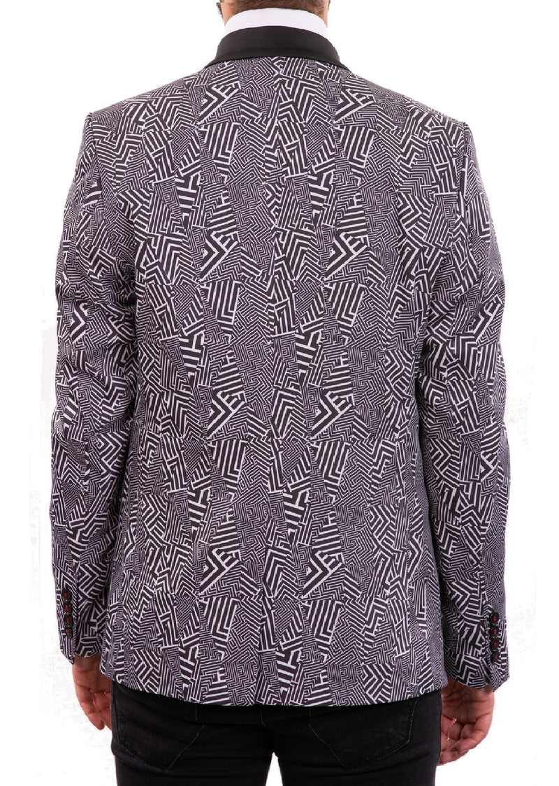 Black White "Zigzag" Print Blazer