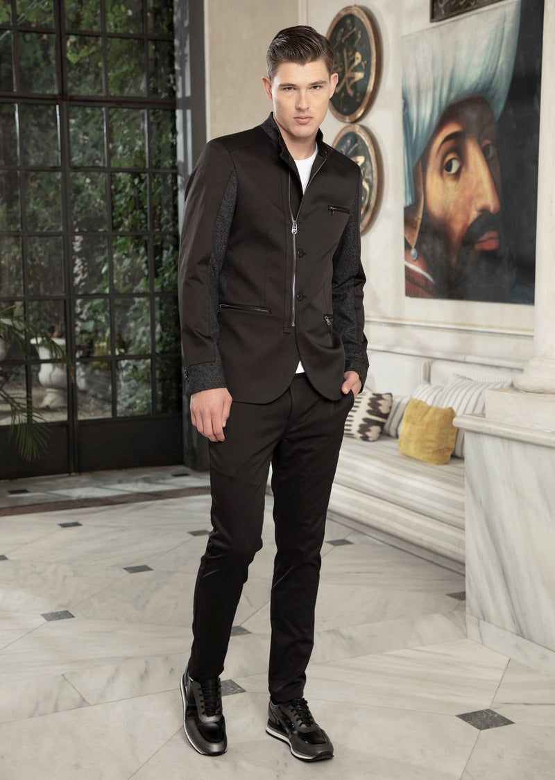 Black Zipper Mandarin Collar Blazer MONDO Menswear Black Zipper Mandarin Collar Blazer MONDO Menswear