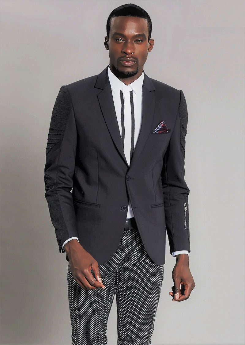 Black Zipper Quilted Blazer