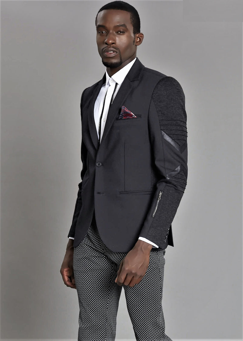 Black Zipper Quilted Blazer