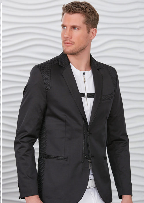 Black Quilted Zipper Blazer