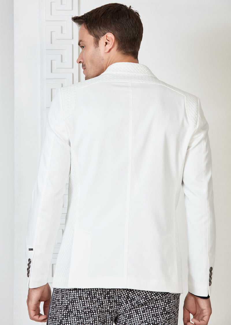 White Quilted Zipper Blazer