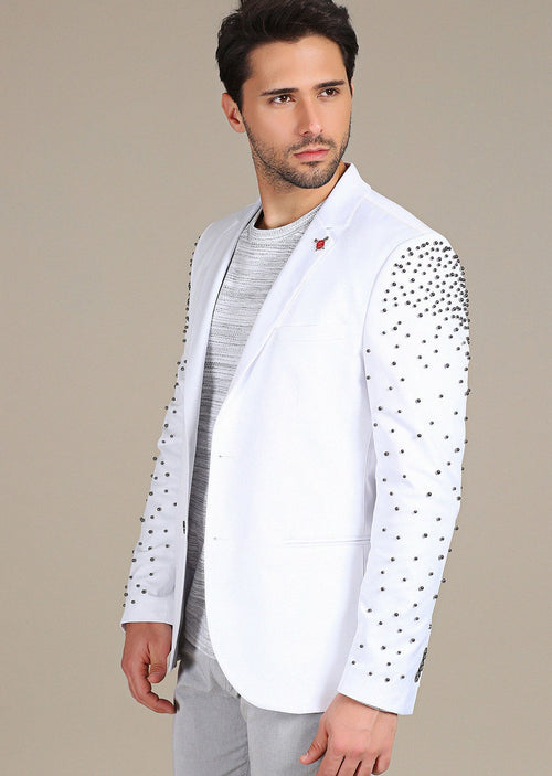 White "Vegas" Rounded Studded Blazer