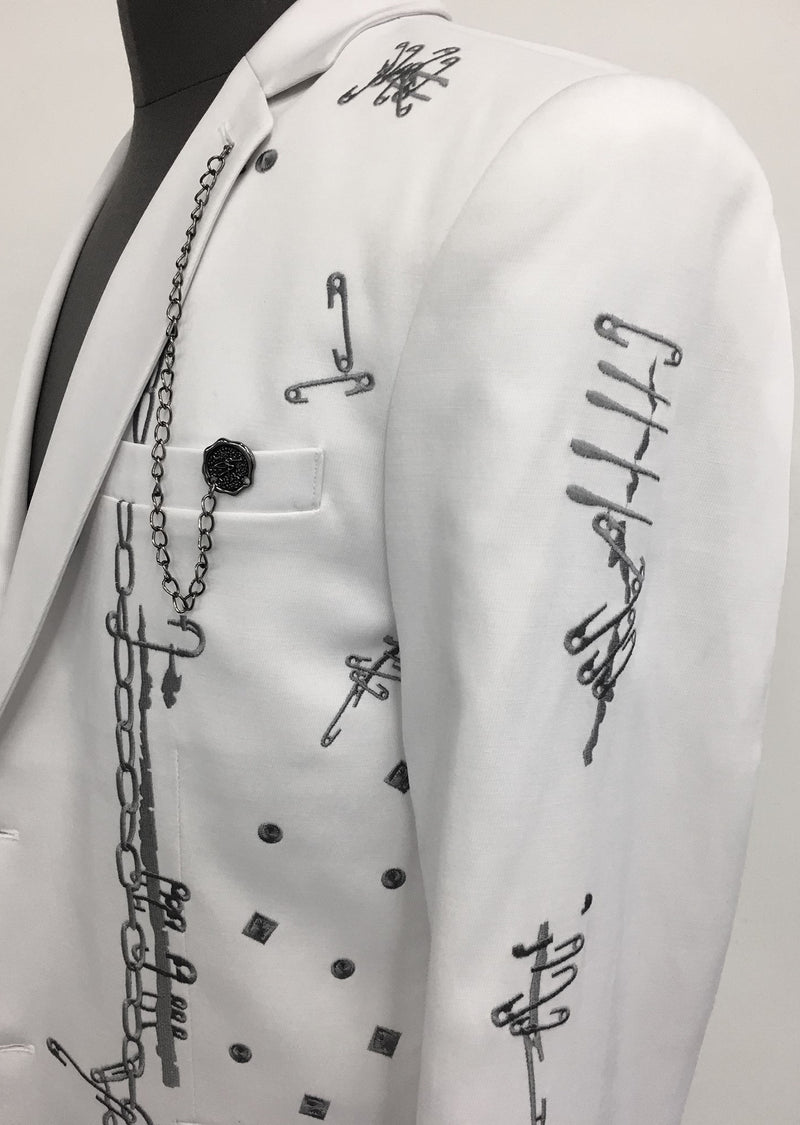 White Chain Embroidery Blazer