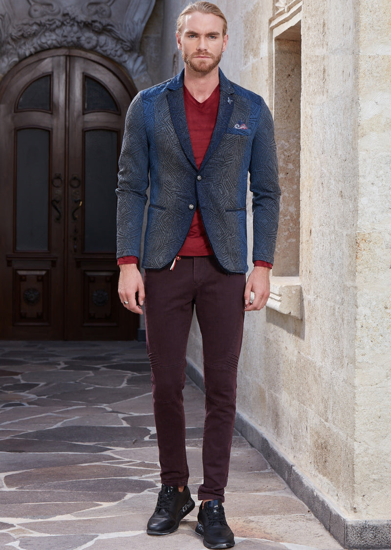 Blue Geometric Knit Blazer