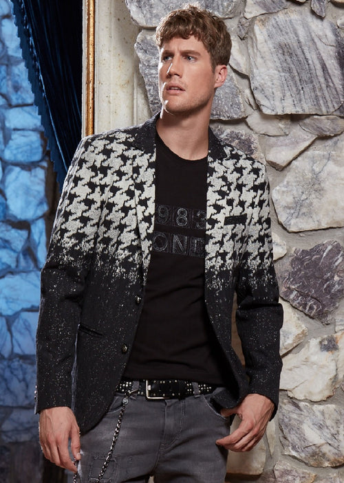 Black Degraded Houndstooth Blazer