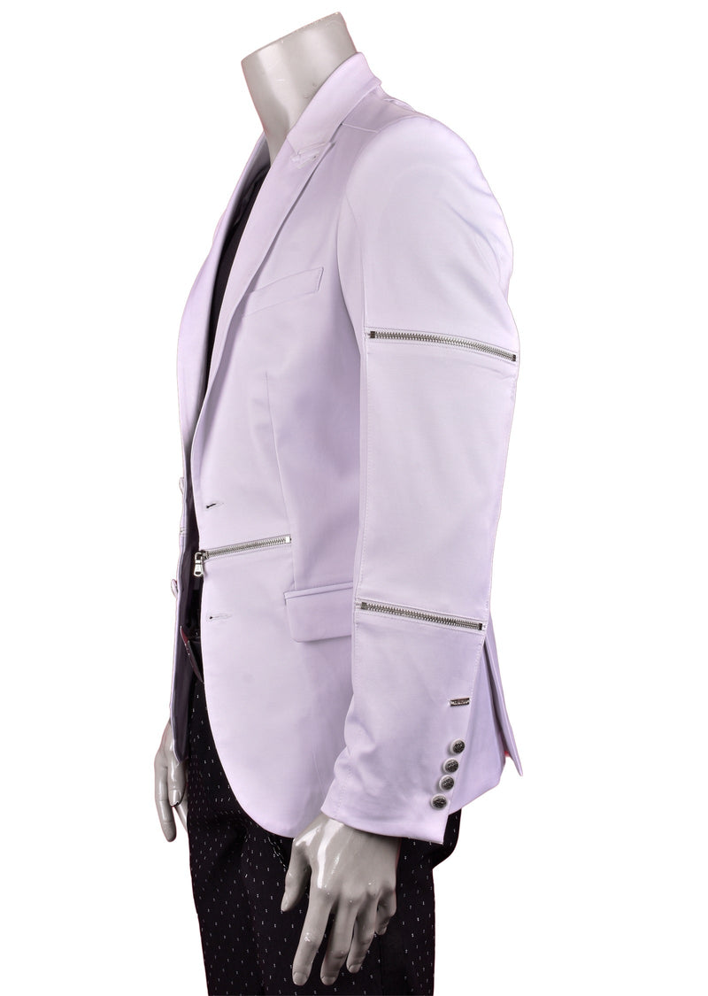 White Silver Zipper Blazer