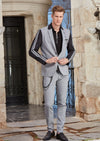 Black Gray Slim-Fit Star Jacquard 2-Pieces Suit