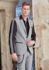 Black Gray Slim-Fit Star Jacquard 2-Pieces Suit