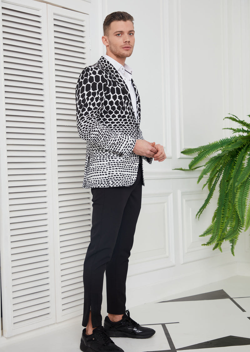 Black White Degraded Jacquard Blazer