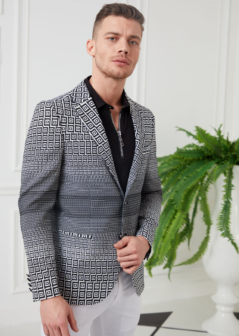 Black "Greco" Pattern Jacquard Blazer