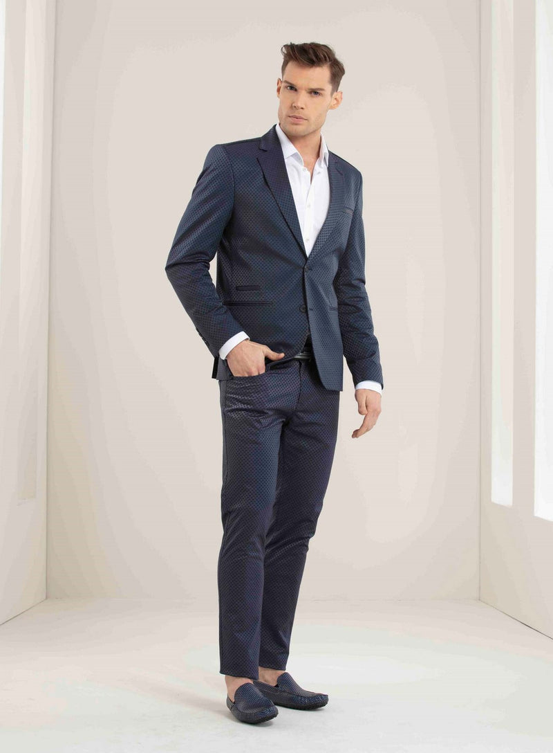 Navy Slim-Fit Jacquard Blazer