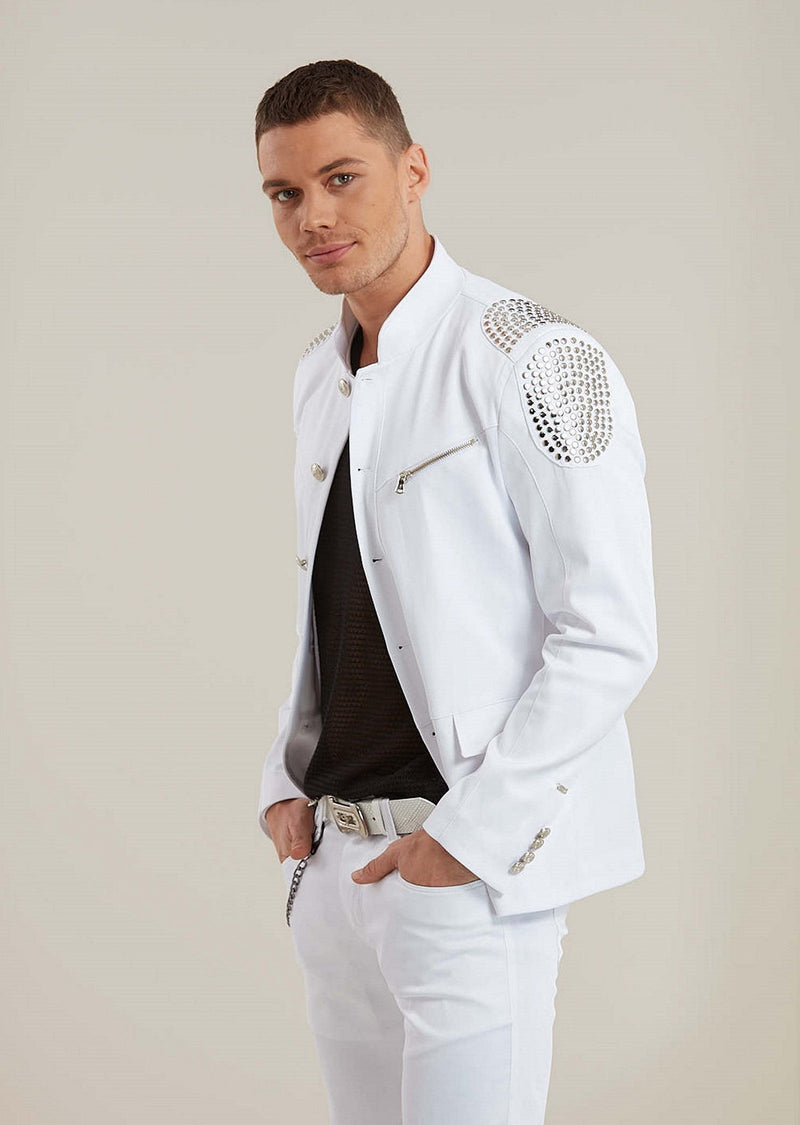 White studded jacket clearance