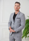 Gray Plaid Casual 2-Pieces Suit