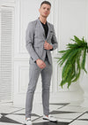 Gray Plaid Casual 2-Pieces Suit