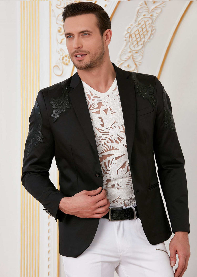 Black Laser Baroque Studded Blazer