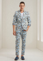 Blue Floral Slim-Fit 2-Pieces Suit