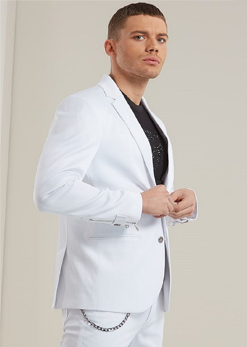 White Loop Detailed Zipper Blazer