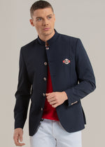 Navy Mandarin Collar Blazer