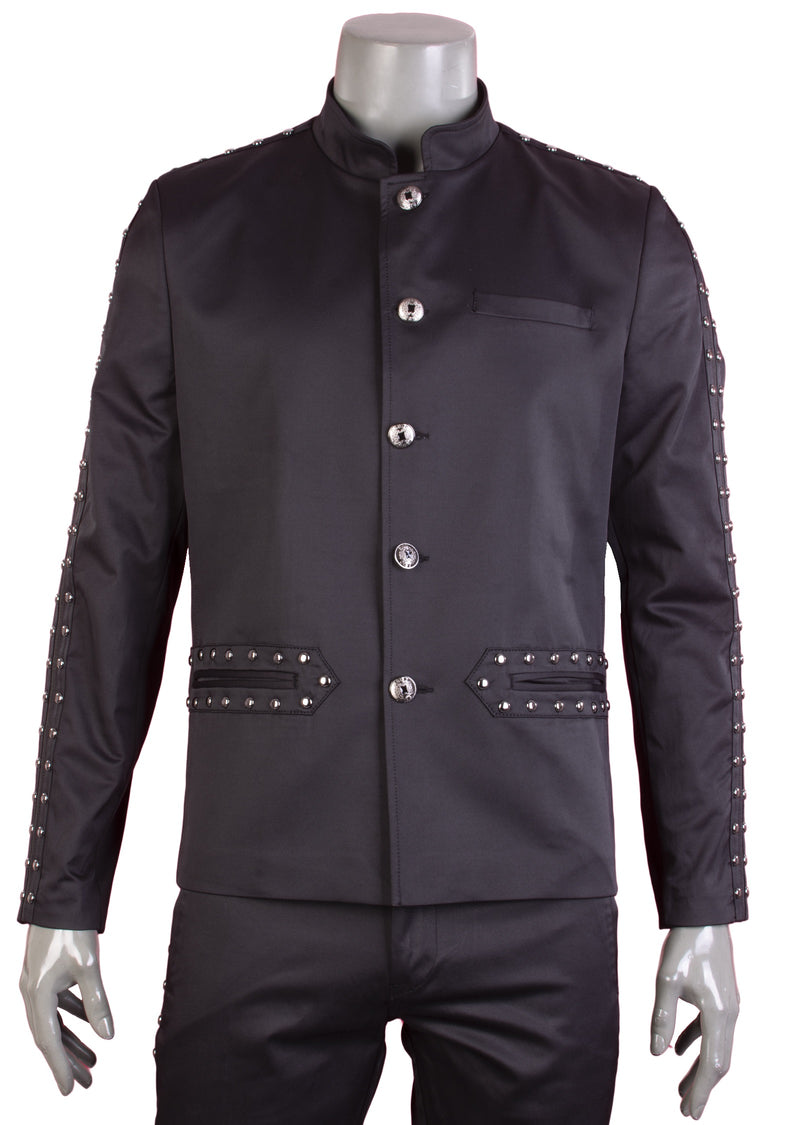 Black Stripe Stud Embellished Jacket