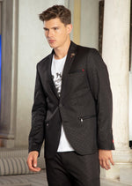 Black Micro Print Zipper Blazer