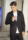 Black Micro Print Zipper Blazer