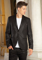 Black Jacquard Alligator Print Blazer