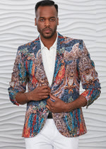 Navy Brown Mosaic Print Blazer