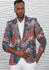 Navy Brown Mosaic Print Blazer