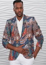 Navy Brown Mosaic Print Blazer