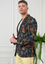 Black Chain Baroque Print Blazer