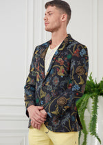 Black Chain Baroque Print Blazer