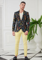 Black Chain Baroque Print Blazer