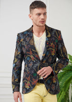 Black Chain Baroque Print Blazer