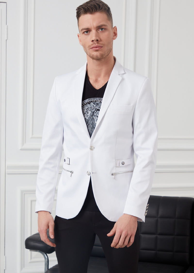 White Silver Buckle Blazer