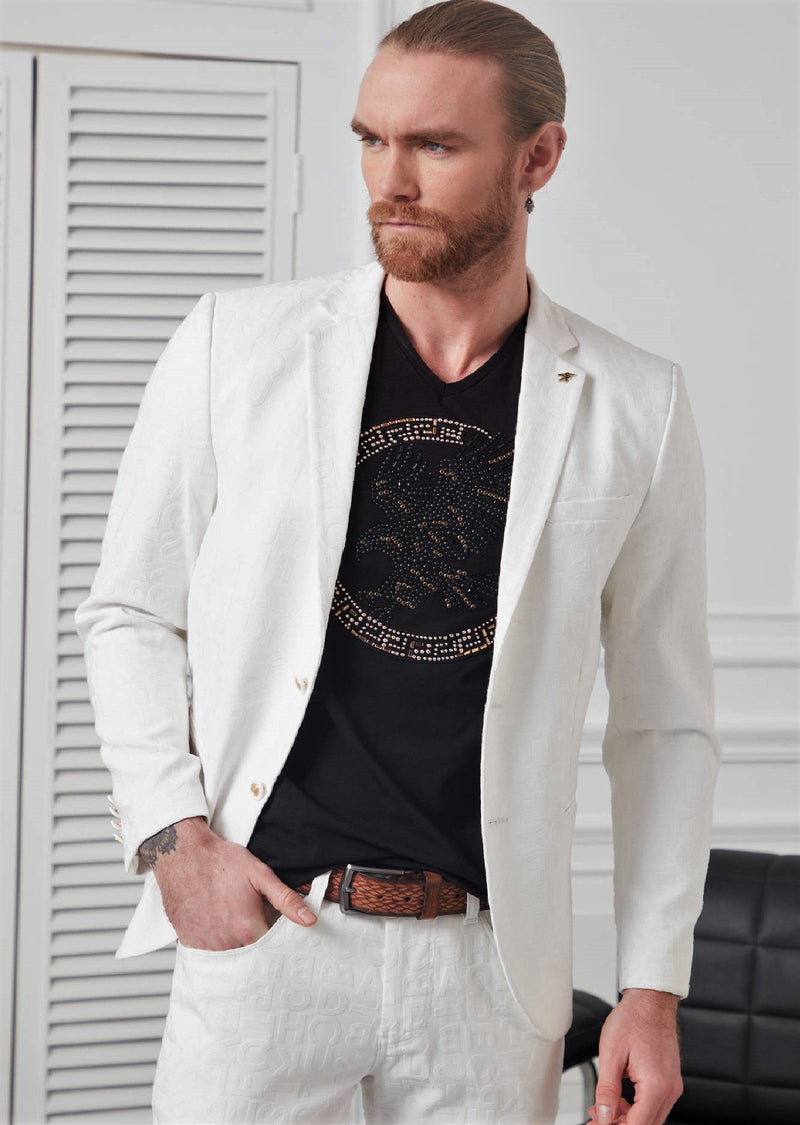 White Alphabet Jacquard Blazer