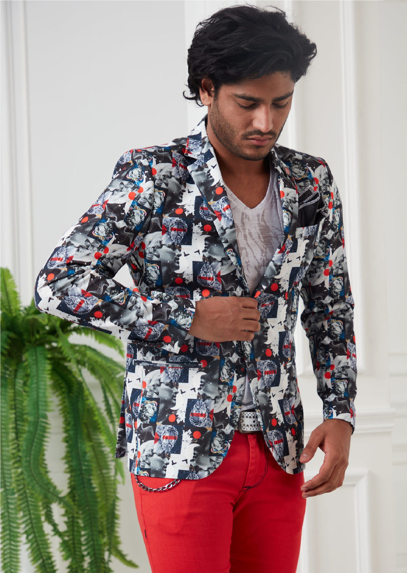 Black White "Hercules" Print Blazer