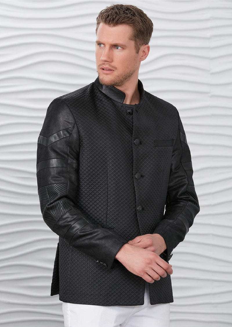 Black Mandarin Collar Zipper Blazer